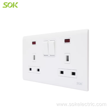 Double Pole Switch Socket Outlets 2Gang power outlet